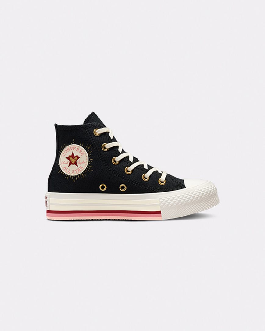 Pantofi Platforma Fete Converse Chuck Taylor All Star Lift Hearts Inalti Negrii | RO PDYXL290